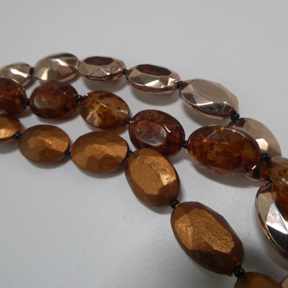 Beaded Multi Strand Necklace Faceted Metallic Mod - Picture 6 of 8